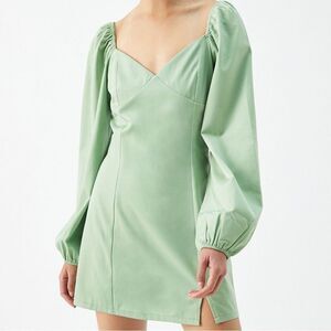 Kendall & Kylie Bustier Slit Satin Women's Mini Dress Sage Green (Size XS)